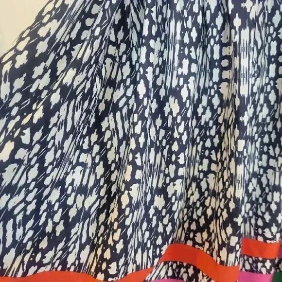 Eliza J Women's Navy & White Poly Print Colorful Striped Ribbons Pink Sash Sleev - Picture 12 of 14